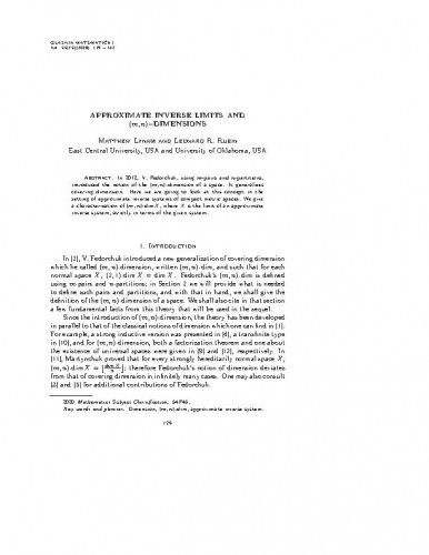 Approximate inverse limits and (m,n)-dimensions   / Matthew Lynam, Leonard R. Rubin.