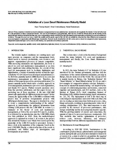 Validation of a lean smart maintenance maturity model / Hans Thomas Maier, Oliver Schmiedbauer, Hubert Biedermann.