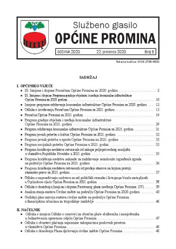 Službeno glasilo Općine Promina : 6(2020) / Jelena Lojić Pokrovac, glavna i odgovorna urednica.
