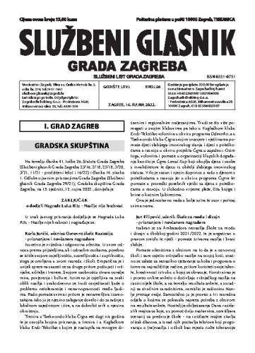 Službeni glasnik grada Zagreba : 66,26(2022) /  glavna urednica Mirjana Lichtner Kristić.