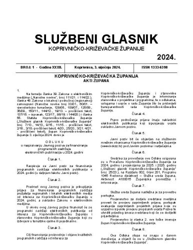 Službeni glasnik Koprivničko-križevačke županije : 32,1(2024)  / glavni i odgovorni urednik Ljubica Belobrk Flamaceta.