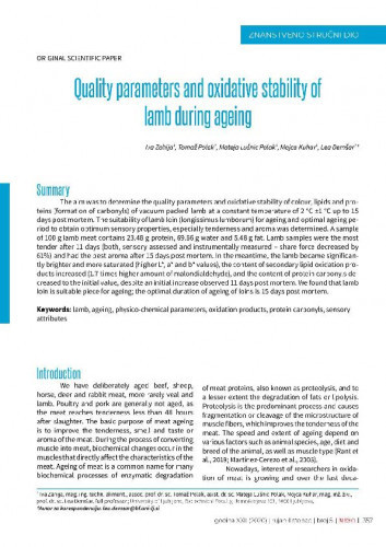 Quality parameters and oxidative stability of lamb during ageing   / Iva Zahija, Tomaž Polak, Mateja Lušnic Polak, Mojca Kuhar, Lea Demšar.