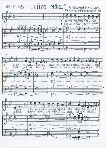 Ludo more : muška klapa / glazba N. Kalogjera ; tekst K. Juras ; obradio za klapu D. Fio.