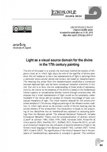 Light as a visual source domain for the divine in the 17th century painting / Janja Čulig.