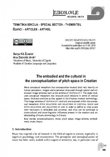 The embodied and the cultural in the conceptualization of pitch space in Croatian / Sanja Kiš Žuvela, Ana Ostroški Anić.