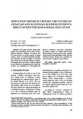 Perceived trends in viewing the future by Croatian and Slovenian business students : implications for managerial education / Judita Peterlin, Daniela Garbin Praničević.
