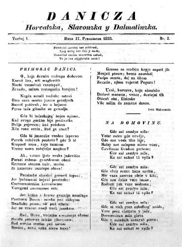 Danicza horvatzka, slavonzka y dalmatinzka : 1,2(1835)  / [redaktor Ljudevit Gaj].