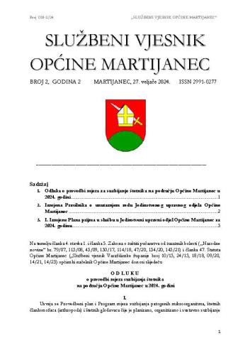 Službeni vjesnik Općine Martijanec : 2,2(2024)  / Branimir Nađ, glavni i odgovorni urednik