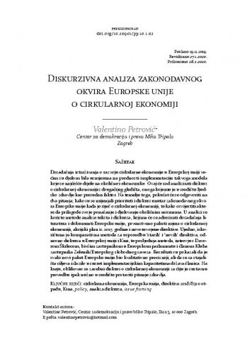 Diskurzivna analiza zakonodavnog okvira Europske unije o cirkularnoj ekonomiji / Valentino Petrović.
