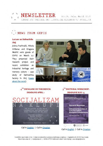 Newsletter : 29(2019) / Centre for Cultural and Historical Research of Socialism = Centar za kultorološka i povijesna istraživanja socijalizma ; editor Saša Vejzagić.