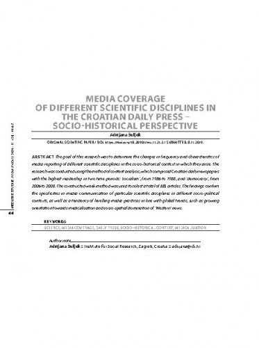 Media coverage of different scientific disciplines in the Croatian daily press : socio-historical perspective / Adrijana Šuljok.