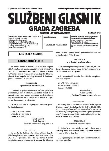 Službeni glasnik grada Zagreba : 67,7(2023)  / glavna urednica Mirjana Lichtner Kristić.