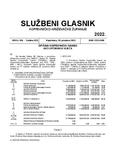 Službeni glasnik Koprivničko-križevačke županije : 30,42b (2022)  / glavni i odgovorni urednik Ljubica Belobrk Flamaceta.