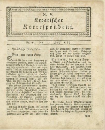 Kroatischer Korrespondent : 1,5(1789)   / [Johann Thomas].