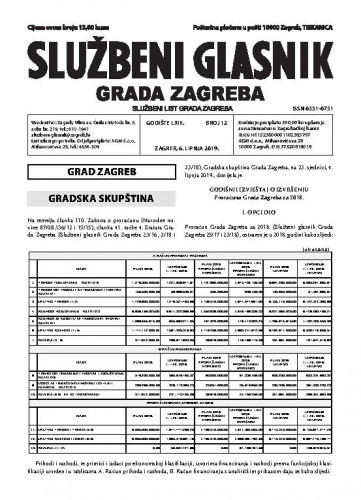 Službeni glasnik grada Zagreba : 63,12(2019) / glavna urednica Mirjana Lichtner Kristić.