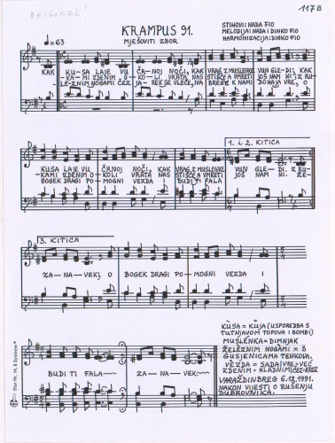 Krampus 91 : mješoviti zbor / harmonizacija Dinko Fio ; melodija Nada i Dinko Fio ; stihovi Nada Fio.