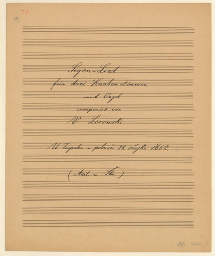 Segen-Lied : für drei Knabenstimmen und Orgel / componirt von V. Lisinski.