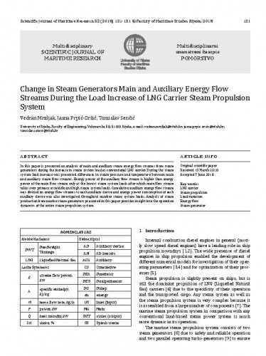 Change in steam generators main and auxiliary energy flow streams during the load increase of LNG carrier steam propulsion system / Vedran Mrzljak, Jasna Prpić-Oršić, Tomislav Senčić.