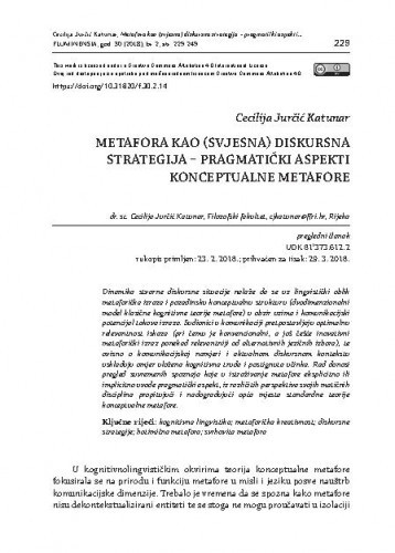 Metafora kao (svjesna) diskursna strategija pragmatički aspekti konceptualne metafore / Cecilija Jurčić Katunar.