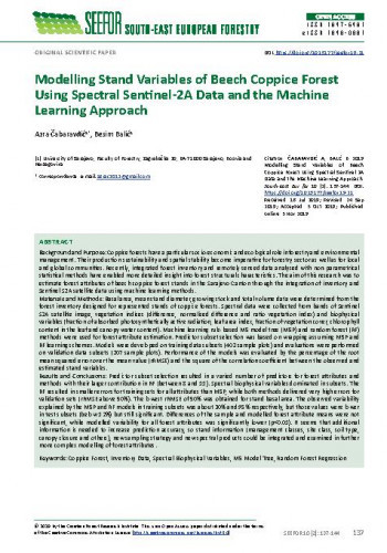 Modelling stand variables of beech coppice forest using spectral sentinel-2A data and the machine learning approach / Azra Čabaravdić, Besim Balić.