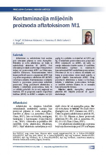 Kontaminacija mliječnih proizvoda aflatoksinom M1 / Ines Varga, Božica Solomun Kolanović, Ivana Varenina, Đurđica Božić Luburić, Nina Bilandžić.