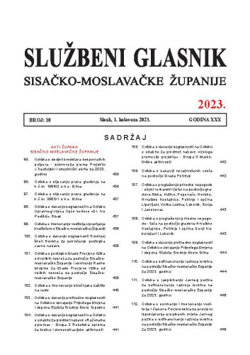 Službeni glasnik Sisačko-moslavačke županije : 30,10(2023)  / glavni i odgovorni urednik Branka Šimanović.