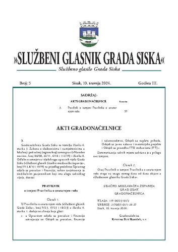 Službeni glasnik Grada Siska  : službeno glasilo Grada Siska : 3,5(2024) / uredništvo Gordana Karapandža Prica ... [et al.].