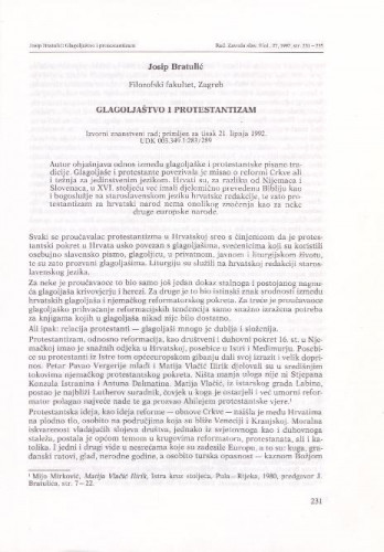 Glagoljaštvo i protestantizam /Josip Bratulić
