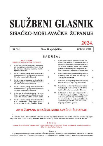 Službeni glasnik Sisačko-moslavačke županije : 31,1(2024)  / glavni i odgovorni urednik Branka Šimanović.