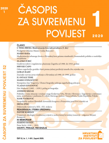 Časopis za suvremenu povijest : 52,1(2020) / glavni i odgovorni urednik, editor-in-chief Zdravka Jelaska Marijan.