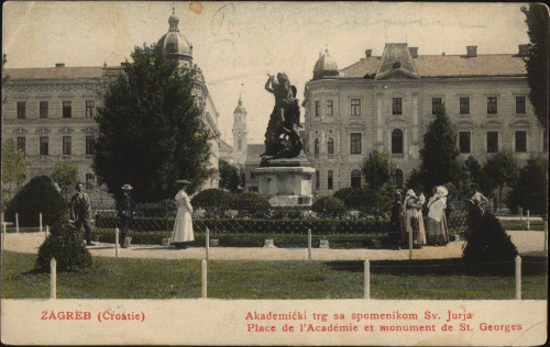 Zagreb (Croatie): Akademički trg sa spomenikom Sv. Jurja   : Place de l'Académie et monument de St. Georges.