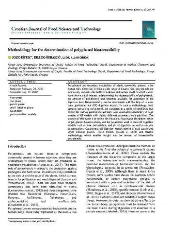 Methodology for the determination of polyphenol bioaccessibility / Jozo Ištuk, Drago Šubarić, Lidija Jakobek.