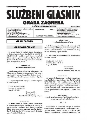 Službeni glasnik grada Zagreba : 66, 6(2022) / glavna urednica Mirjana Lichtner Kristić.