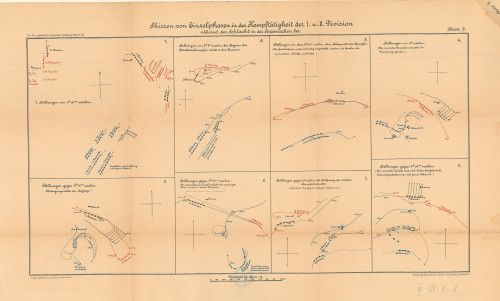 Skizzen von Einzelphasen in der Kampftätigkeit der I. u. II. Division : während der Schlacht in der Japanischen See.