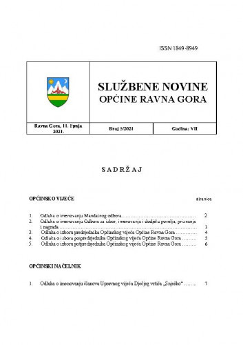 Službene novine Općine Ravna Gora : službeno glasilo Općine Ravna Gora : 7,5(2021) / glavni urednik Mišel Šćuka.