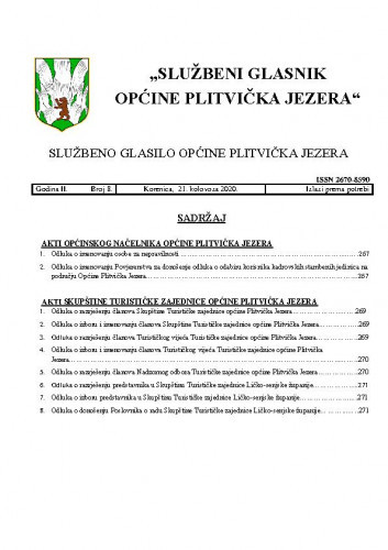 Službeni glasnik Općine Plitvička Jezera : službeno glasilo Općine Plitvička Jezera : 2,8(2020) / glavni i odgovorni urednik Marija Vlašić.