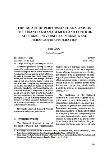 The impact of performance analysis on the financial management and control at public universities in Bosnia and Herzegovina Federation / Fuad Čergić, Emira Kozarević.