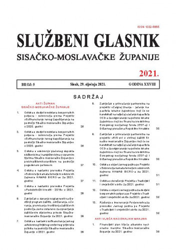 Službeni glasnik Sisačko-moslavačke županije : 28,5(2021) / glavni i odgovorni urednik Vesna Krnjaić.