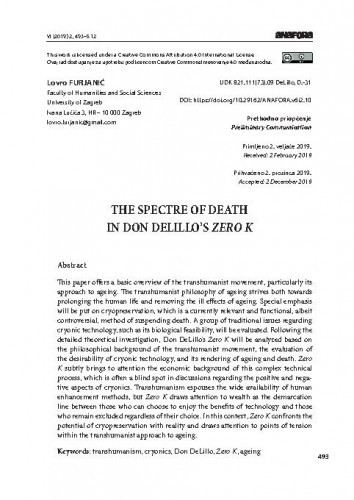 The spectre of death in Don DeLillo's Zero K / Lovro Furjanić.