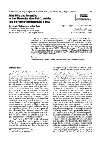 Miscibility and properties of low molecular mass poly(l-lactide) and poly(methyl methacrylate) blends / Elvira Vidović, Fabio Faraguna, Ante Jukić.