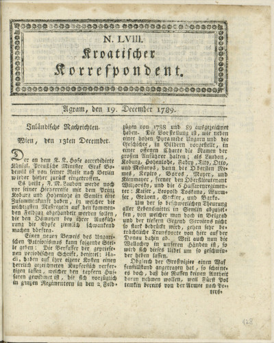 Kroatischer Korrespondent : 1,58(1789)   / [Johann Thomas].