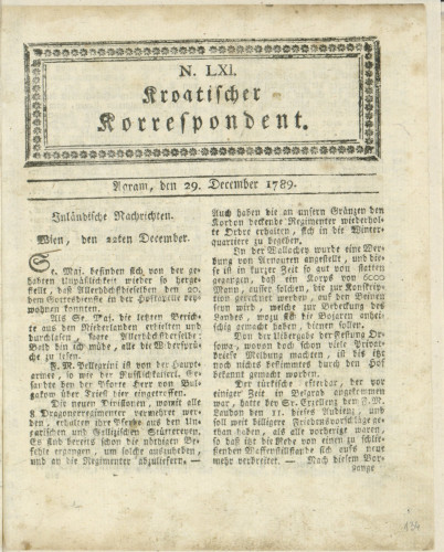 Kroatischer Korrespondent : 1,61(1789)   / [Johann Thomas].
