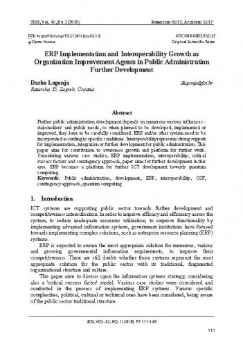 ERP implementation and interoperability growth as organization improvement agents in public administration further development /Darko Lugonja.