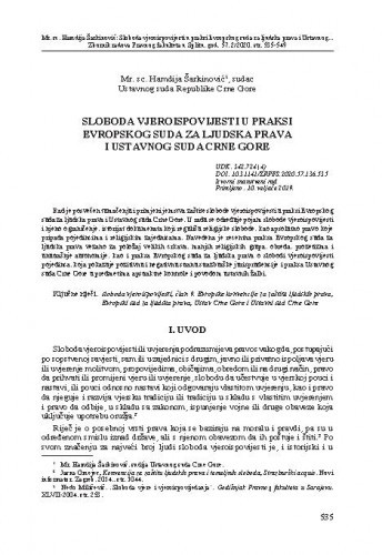 Sloboda vjeroispovjesti u praksi Evropskog suda za ljudska prava i Ustavnog suda Crne Gore / Hamdija Šarkinović.