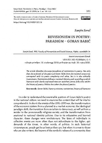Revisionism in poetry : paradigm - Goran Babić / Sanjin Sorel.