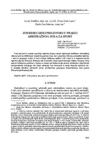 Jurisdikcijski prigovori u praksi arbitražnog suda za sport / Lovro Badžim, Karla Gea Marcan.