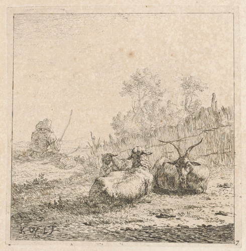 [Dvije ovce i jarac na odmoru]   / K DV [Karel Dujardin].