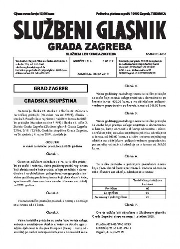 Službeni glasnik grada Zagreba : 63,17(2019) / glavna urednica Mirjana Lichtner Kristić.