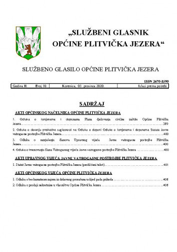 Službeni glasnik Općine Plitvička Jezera : službeno glasilo Općine Plitvička Jezera : 2,10(2020) / glavni i odgovorni urednik Marija Vlašić.