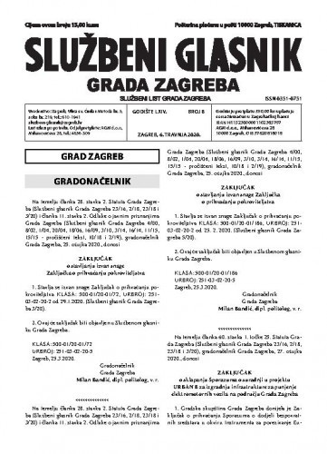 Službeni glasnik grada Zagreba : 64,8(2020) / glavna urednica Mirjana Lichtner Kristić.